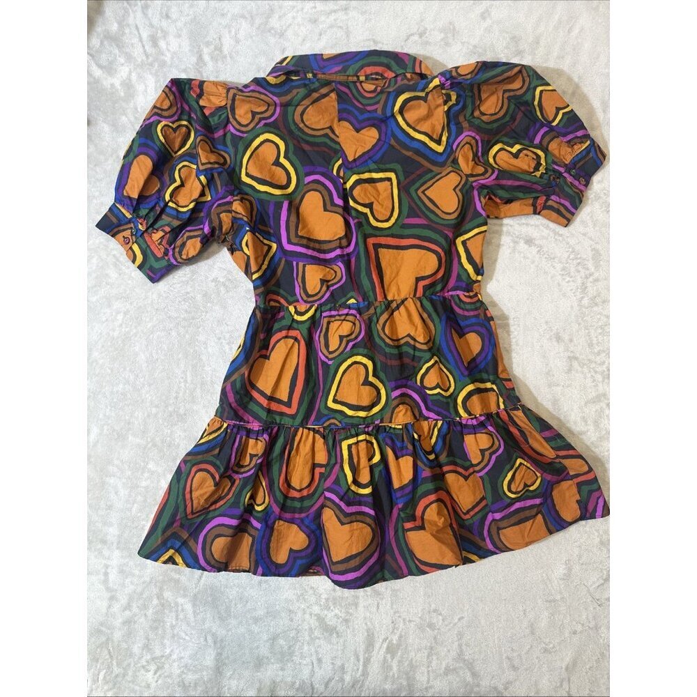 Anthropologie Maeve Heart Print Puff Sleeve Twist Front Mini Dress Large - Picture 7 of 9